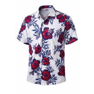 Destroyer Rocks XL Hawaiian Shirt Red White Blue‎ Floral Cannon Aviator aloha